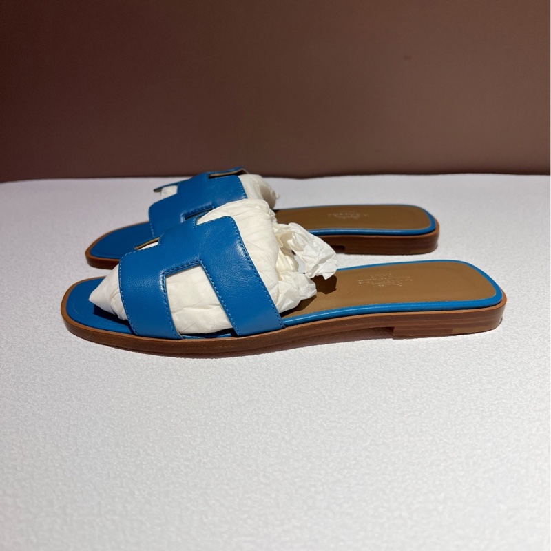 閒置新 未使用 Hermes 愛馬仕 藍色拖鞋36碼 附件 防塵袋-3