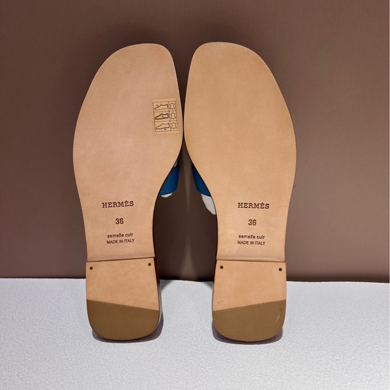 閒置新 未使用 Hermes 愛馬仕 藍色拖鞋36碼 附件 防塵袋-4