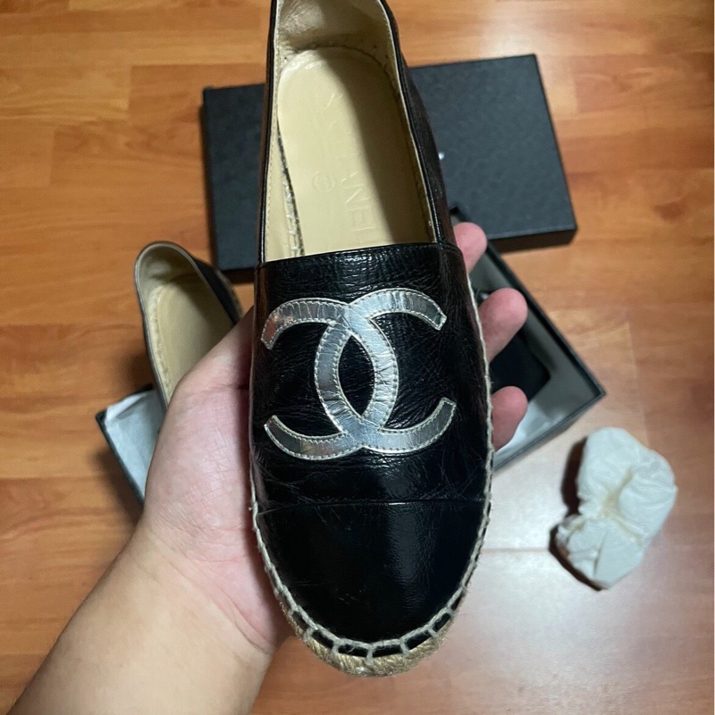 Chanel正品香奈兒漁夫鞋 羊皮材質 平底鞋黑色 36碼-2