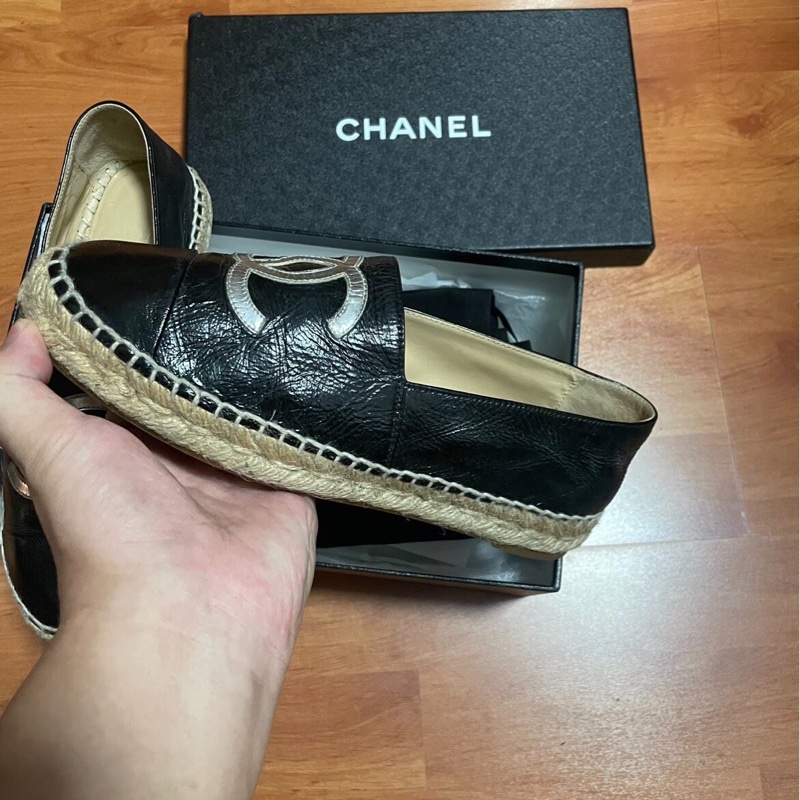 Chanel正品香奈兒漁夫鞋 羊皮材質 平底鞋黑色 36碼-3