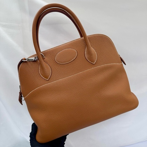 愛馬仕 HERMES  Bolide 35 金棕色 Clemence 牛皮銀扣 手提肩背包 □Q STAMP