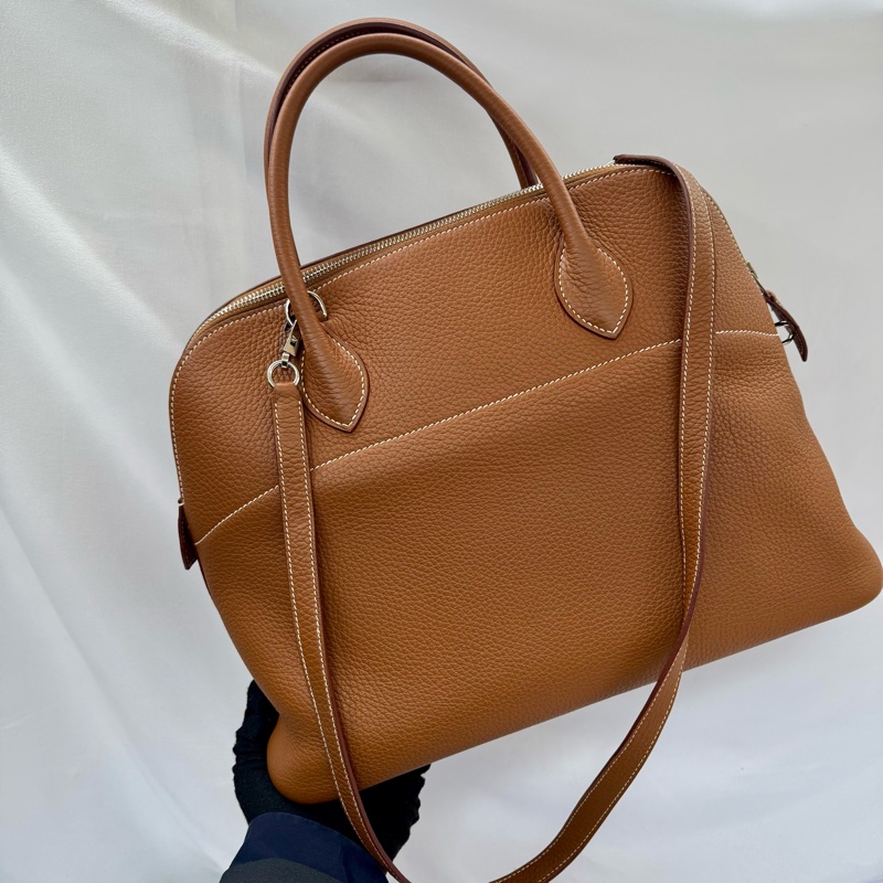 愛馬仕 HERMES  Bolide 35 金棕色 Clemence 牛皮銀扣 手提肩背包 □Q STAMP-1