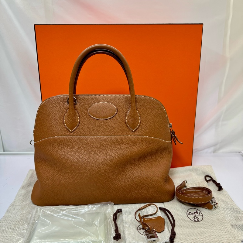愛馬仕 HERMES  Bolide 35 金棕色 Clemence 牛皮銀扣 手提肩背包 □Q STAMP-2