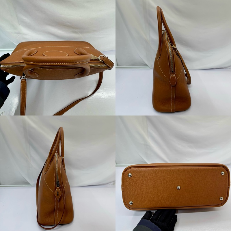 愛馬仕 HERMES  Bolide 35 金棕色 Clemence 牛皮銀扣 手提肩背包 □Q STAMP-3