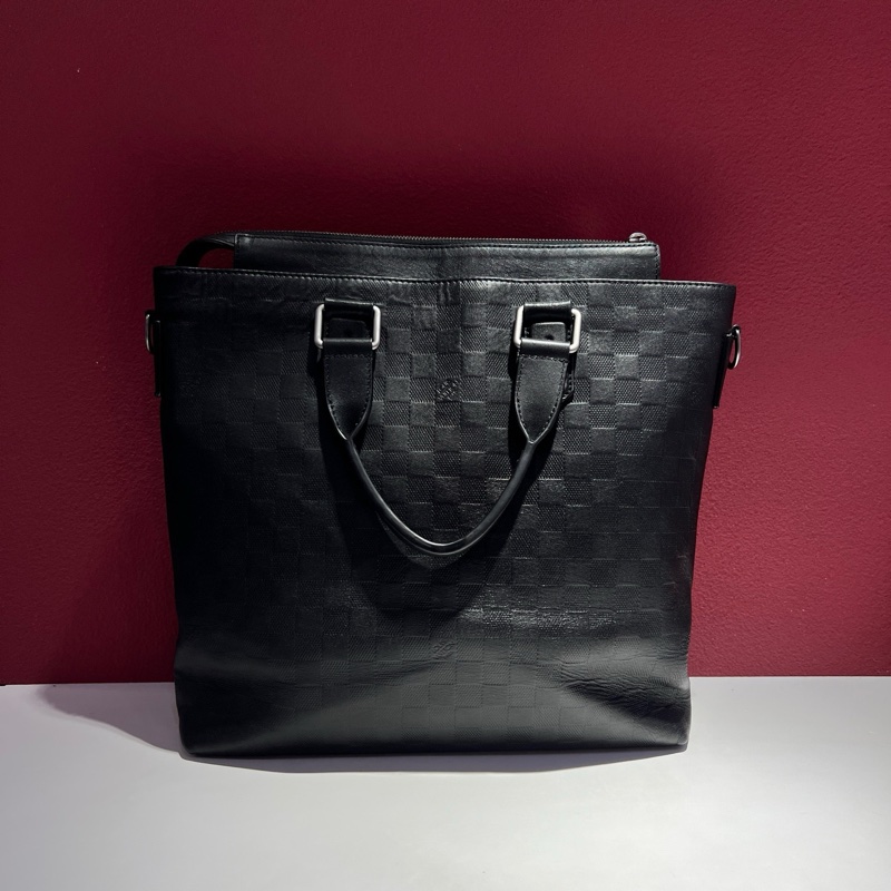 路易威登/Louis Vuitton 經典棋盤格黑色公文包 手提包無附件-3