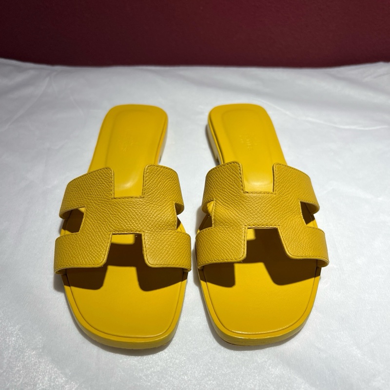 愛馬仕/Hermes 黃色皮革拖鞋 37.5碼 鞋長:24 cm 無附件-1