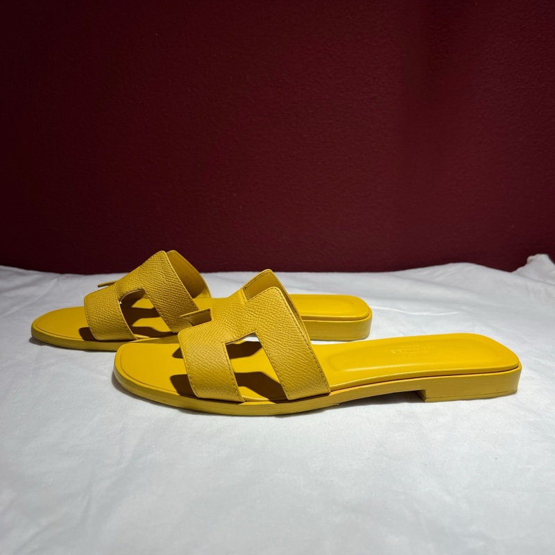 愛馬仕/Hermes 黃色皮革拖鞋 37.5碼 鞋長:24 cm 無附件-2