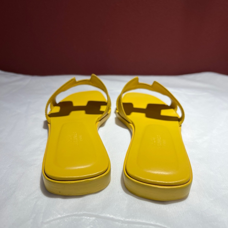 愛馬仕/Hermes 黃色皮革拖鞋 37.5碼 鞋長:24 cm 無附件-3