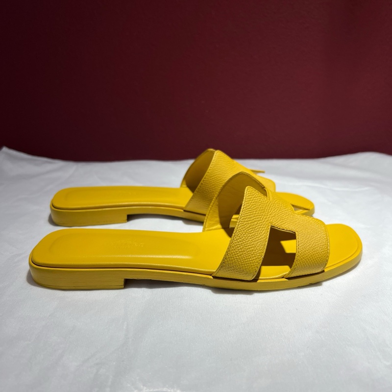 愛馬仕/Hermes 黃色皮革拖鞋 37.5碼 鞋長:24 cm 無附件-4