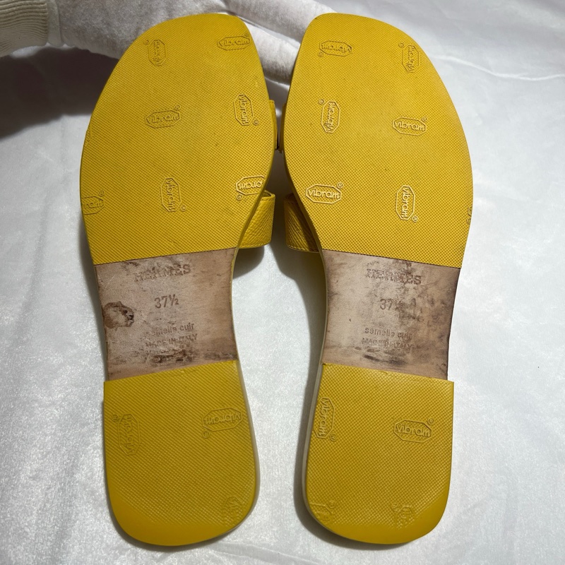 愛馬仕/Hermes 黃色皮革拖鞋 37.5碼 鞋長:24 cm 無附件-6