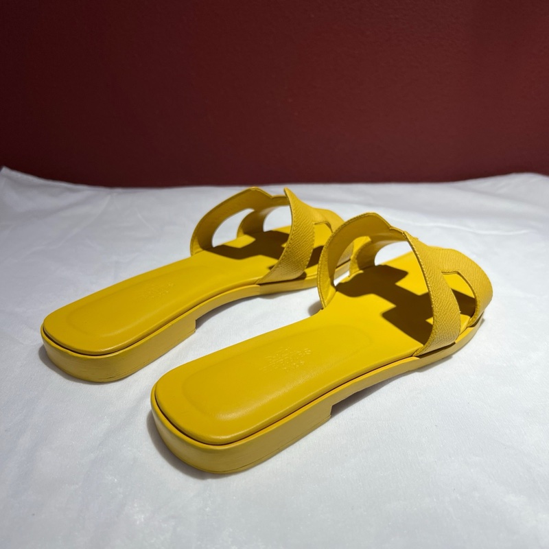 愛馬仕/Hermes 黃色皮革拖鞋 37.5碼 鞋長:24 cm 無附件-7