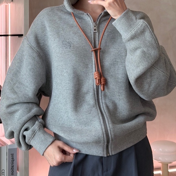 Loewe 皮革抽繩連帽外套 #xs-2