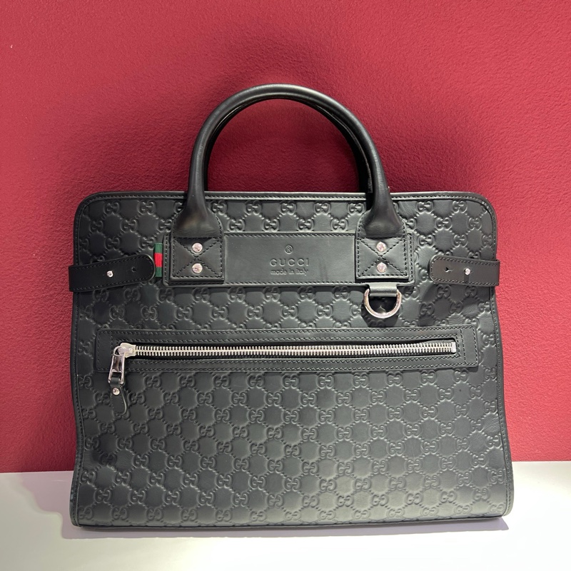 古馳/Gucci 經典老花黑色壓印 黑色牛皮公文包 手提包 尺寸:42 x 9 x 32 cm-0