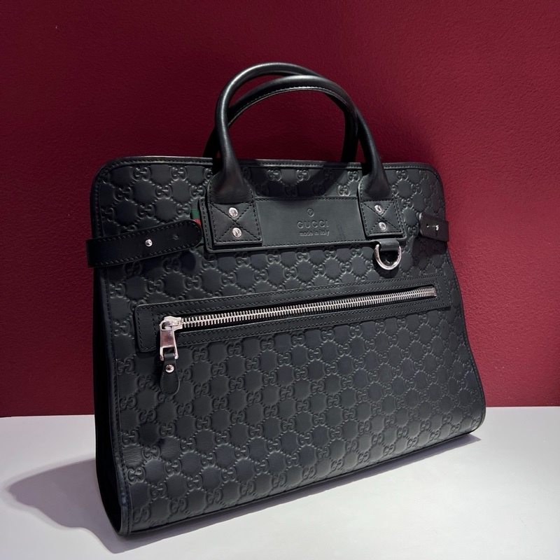 古馳/Gucci 經典老花黑色壓印 黑色牛皮公文包 手提包 尺寸:42 x 9 x 32 cm-1