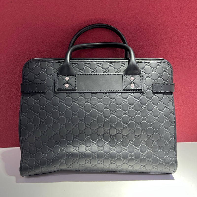古馳/Gucci 經典老花黑色壓印 黑色牛皮公文包 手提包 尺寸:42 x 9 x 32 cm-3