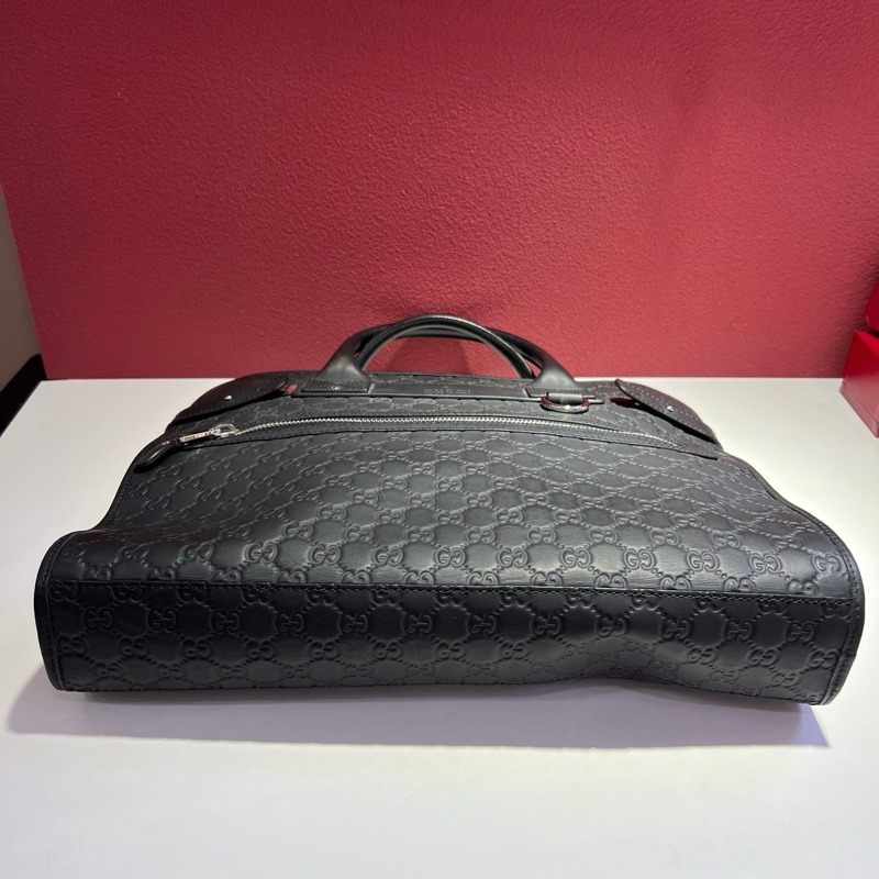 古馳/Gucci 經典老花黑色壓印 黑色牛皮公文包 手提包 尺寸:42 x 9 x 32 cm-4