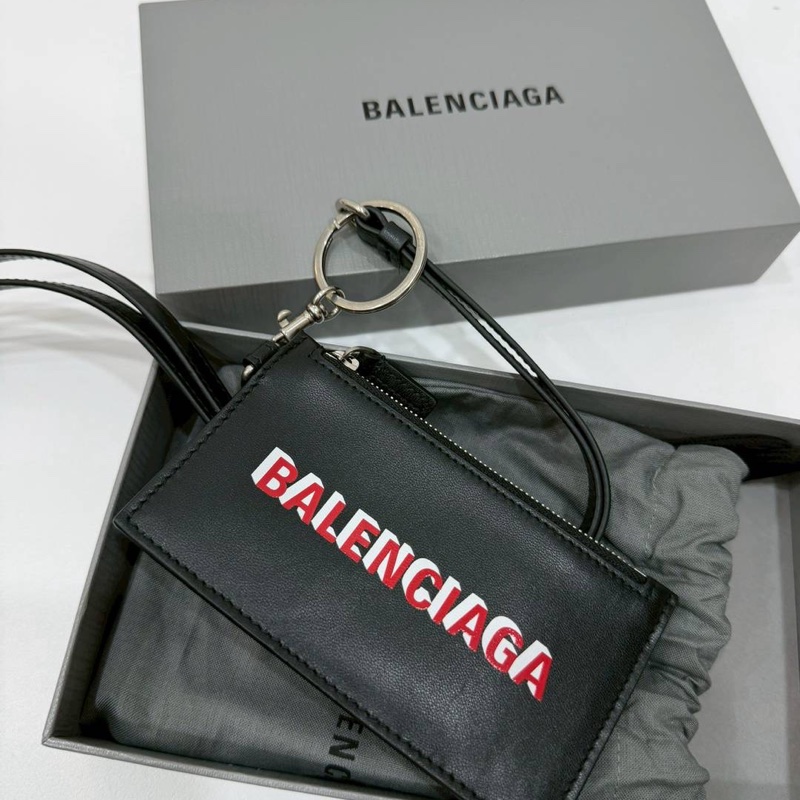 BALENCIAGA 巴黎世家 黑色 掛脖 吊繩 證件夾 證件包 卡包 卡夾 零錢包 皮夾 錢夾-0