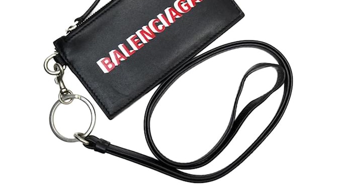 BALENCIAGA 巴黎世家 黑色 掛脖 吊繩 證件夾 證件包 卡包 卡夾 零錢包 皮夾 錢夾-3