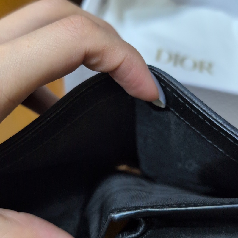 🩶全配 DIOR 經典Lady Dior系列藤格紋圖案小羊皮暗釦短夾(黑色)-30