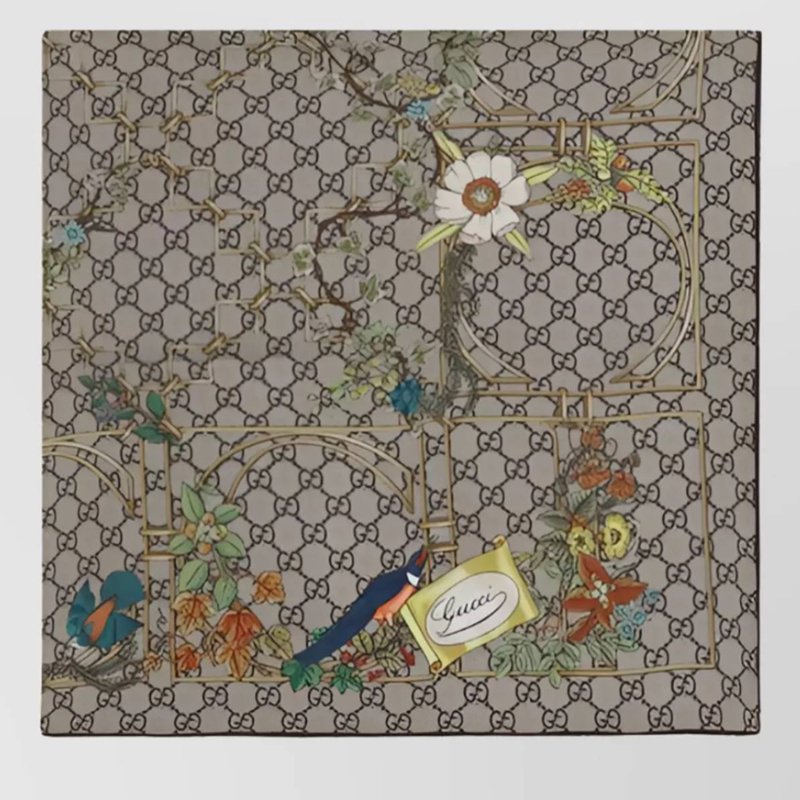 GUCCI 古馳 印花桑蠶絲斜紋方巾~95新閒置品-12
