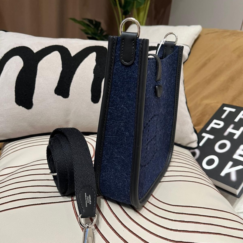 HERMES Mini Evelyne 16 ,2Z 午夜藍 Bleu Nuit牛皮 Feutre 羊毛氈銀扣,STAMP Z ,-1
