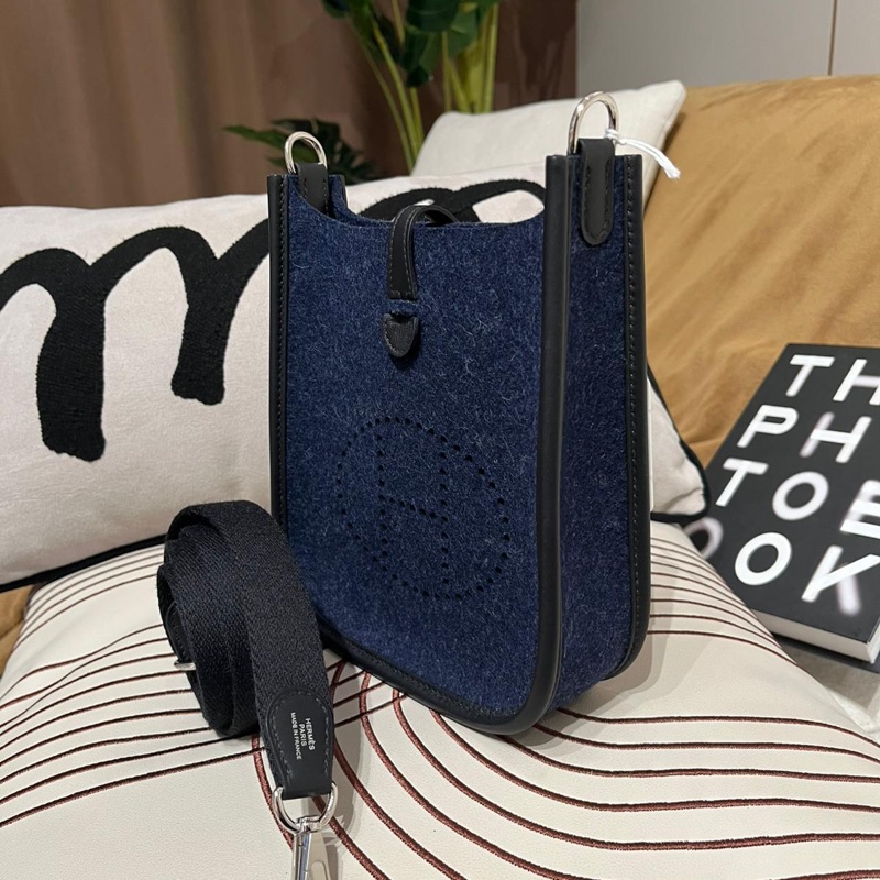 HERMES Mini Evelyne 16 ,2Z 午夜藍 Bleu Nuit牛皮 Feutre 羊毛氈銀扣,STAMP Z ,-3