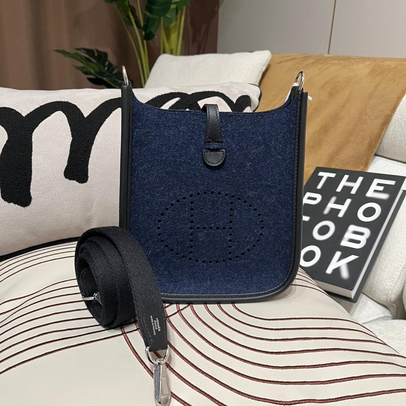 HERMES Mini Evelyne 16 ,2Z 午夜藍 Bleu Nuit牛皮 Feutre 羊毛氈銀扣,STAMP Z ,-4