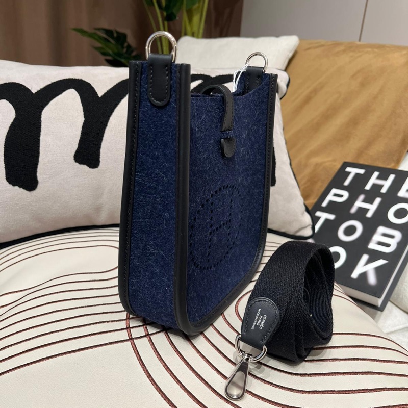HERMES Mini Evelyne 16 ,2Z 午夜藍 Bleu Nuit牛皮 Feutre 羊毛氈銀扣,STAMP Z ,-5