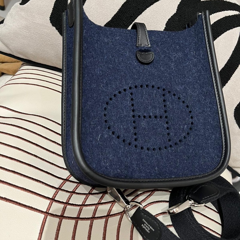 HERMES Mini Evelyne 16 ,2Z 午夜藍 Bleu Nuit牛皮 Feutre 羊毛氈銀扣,STAMP Z ,-8