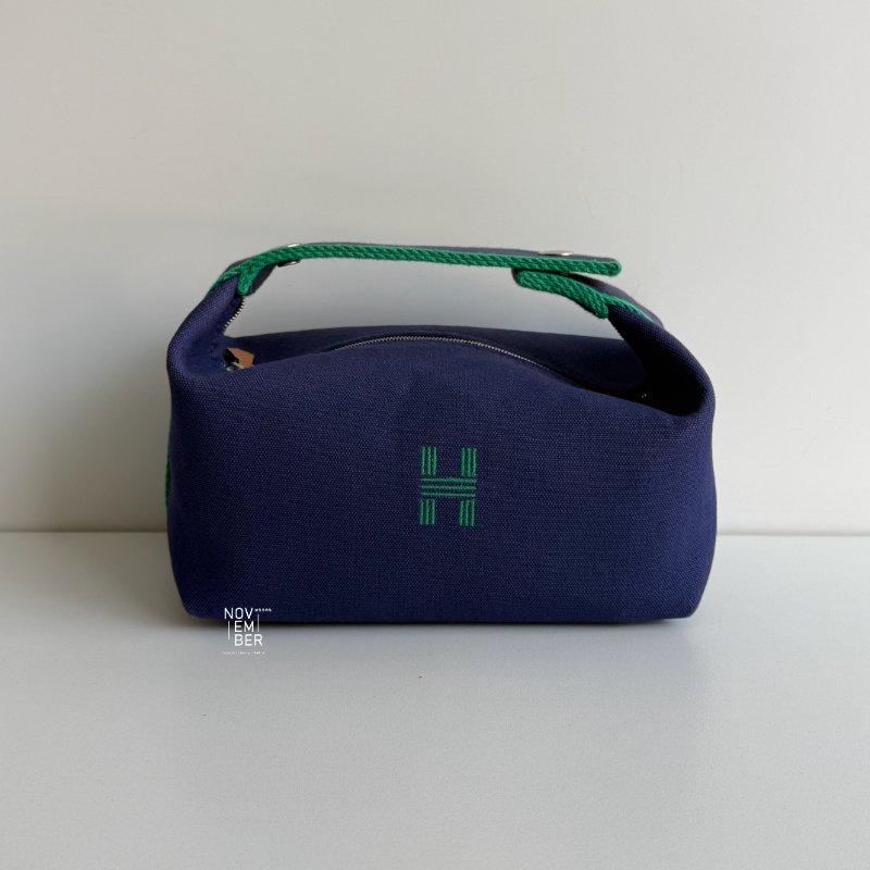 95新💙 Hermès 愛馬仕 帆布飯盒包 小號 藍色-0