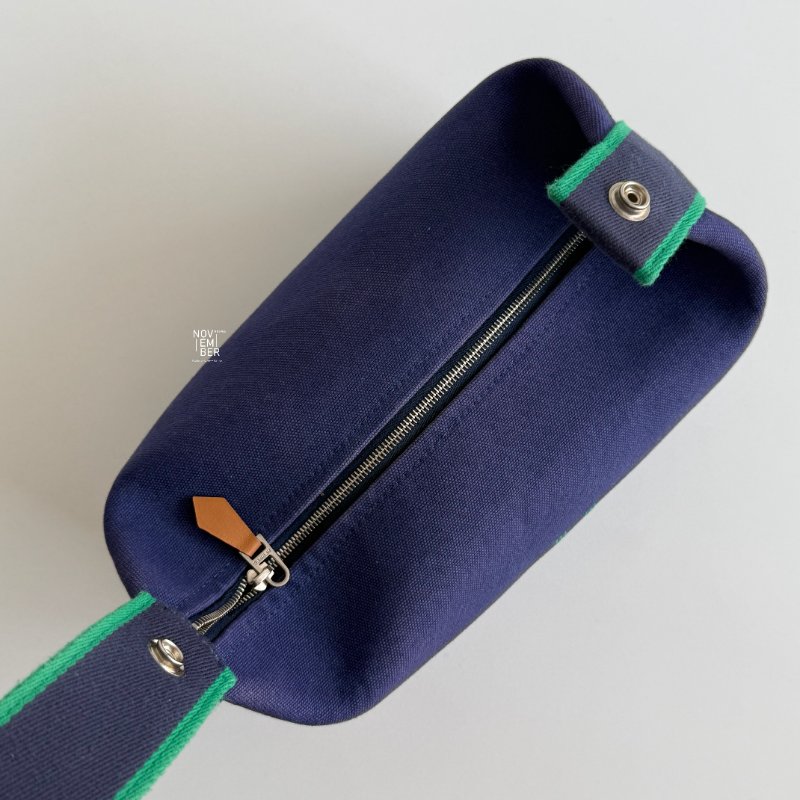 95新💙 Hermès 愛馬仕 帆布飯盒包 小號 藍色-3