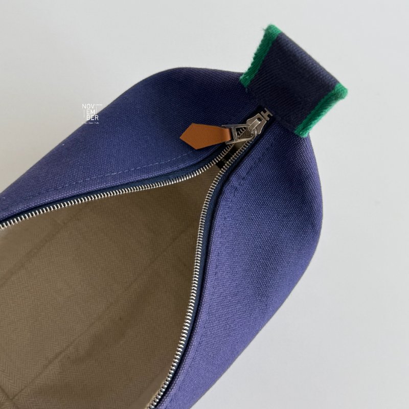 95新💙 Hermès 愛馬仕 帆布飯盒包 小號 藍色-4