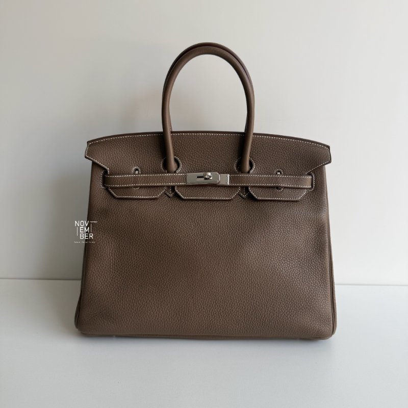 98新🤎 Hermès 愛馬仕 Birkin 35 大象灰銀釦-0