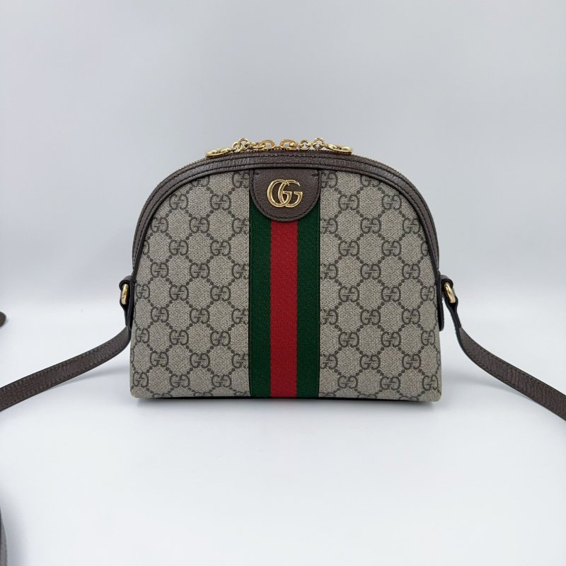 GUCCI老花拼咖啡色皮革綠紅綠織帶OPHIDIA貝殼包499621-0