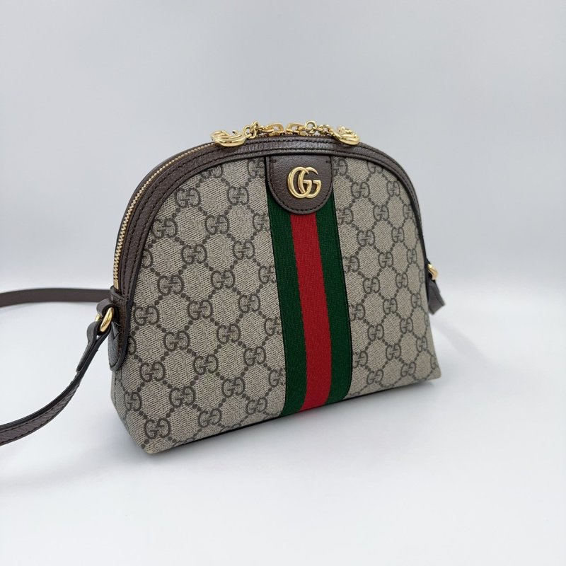 GUCCI老花拼咖啡色皮革綠紅綠織帶OPHIDIA貝殼包499621-2