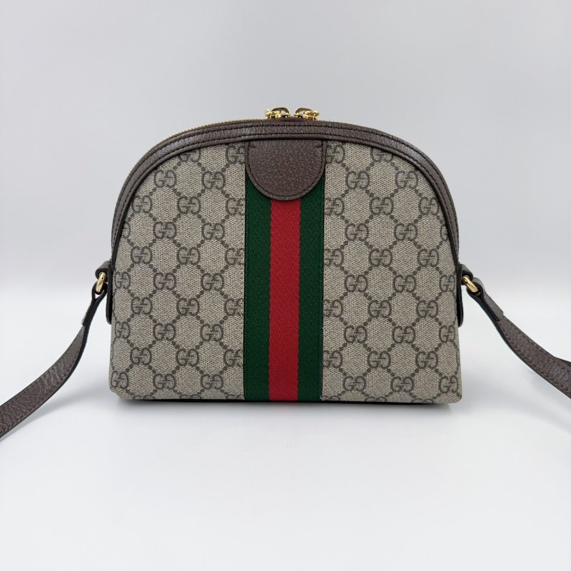 GUCCI老花拼咖啡色皮革綠紅綠織帶OPHIDIA貝殼包499621-3