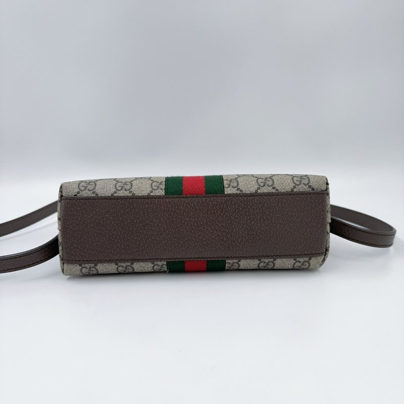 GUCCI老花拼咖啡色皮革綠紅綠織帶OPHIDIA貝殼包499621-4