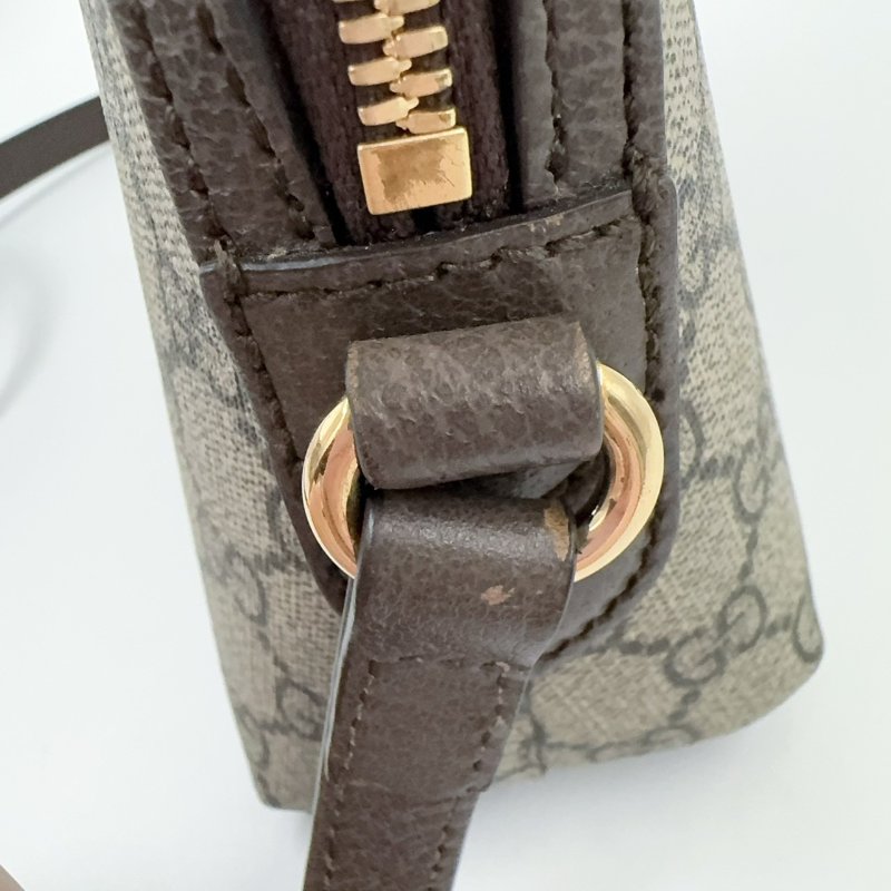 GUCCI老花拼咖啡色皮革綠紅綠織帶OPHIDIA貝殼包499621-10