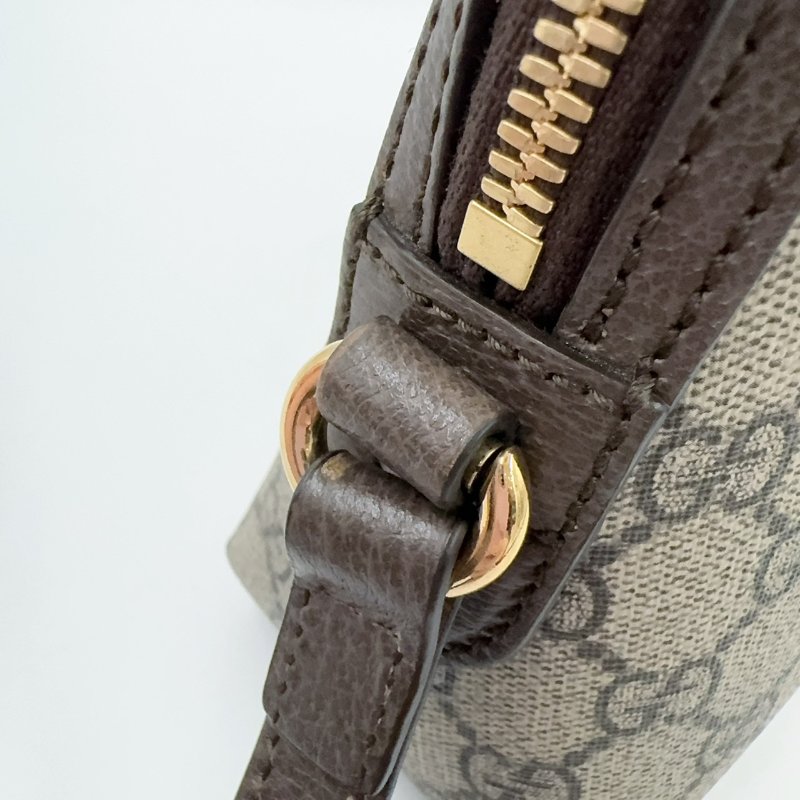 GUCCI老花拼咖啡色皮革綠紅綠織帶OPHIDIA貝殼包499621-11