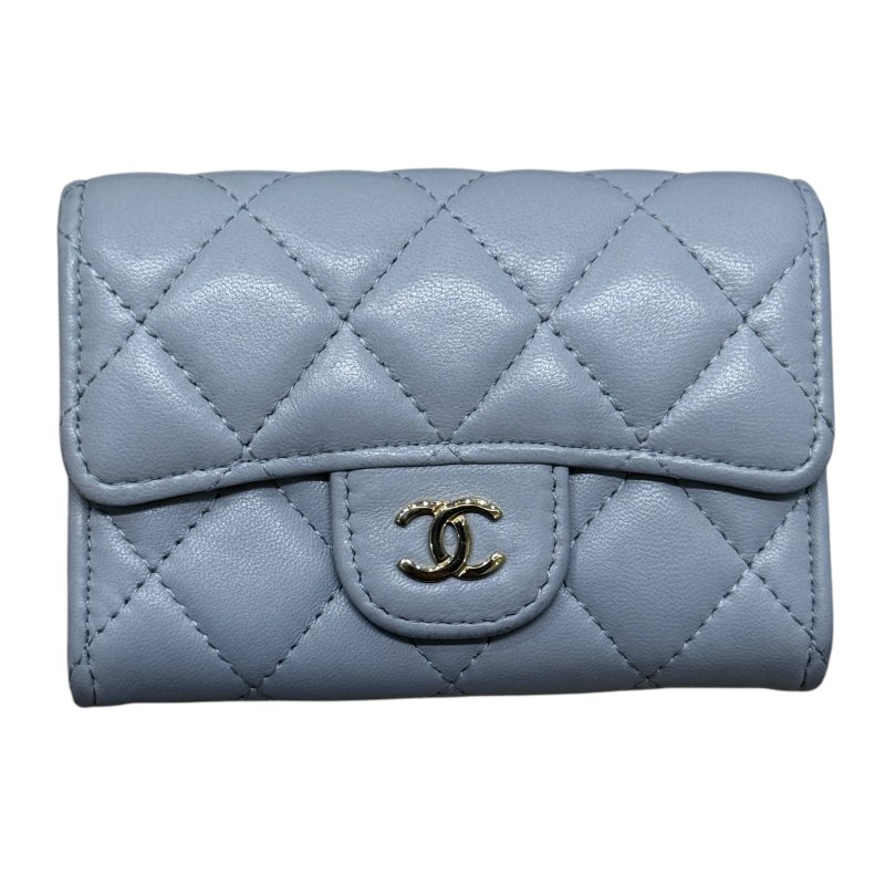 CHANEL 香奈兒 AP0214 Classic Flap Card Holder 羊皮 零錢包 莫蘭迪色 淡金釦-0
