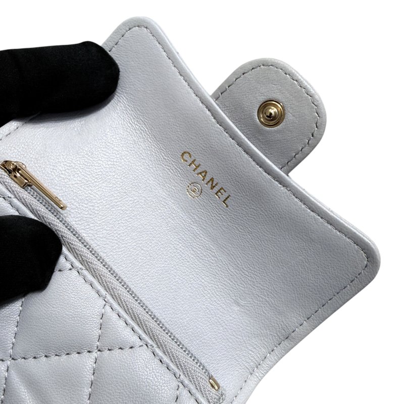 CHANEL 香奈兒 AP0214 Classic Flap Card Holder 羊皮 零錢包 莫蘭迪色 淡金釦-10