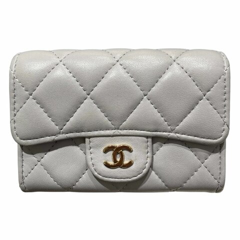 CHANEL 香奈兒 AP0214 Classic Flap Card Holder 羊皮 零錢包 灰色 淡金釦