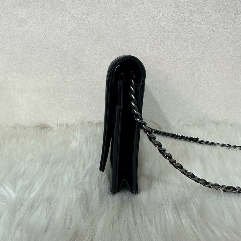 Chanel 黑皮銀釦格紋boy woc 斜背包-1