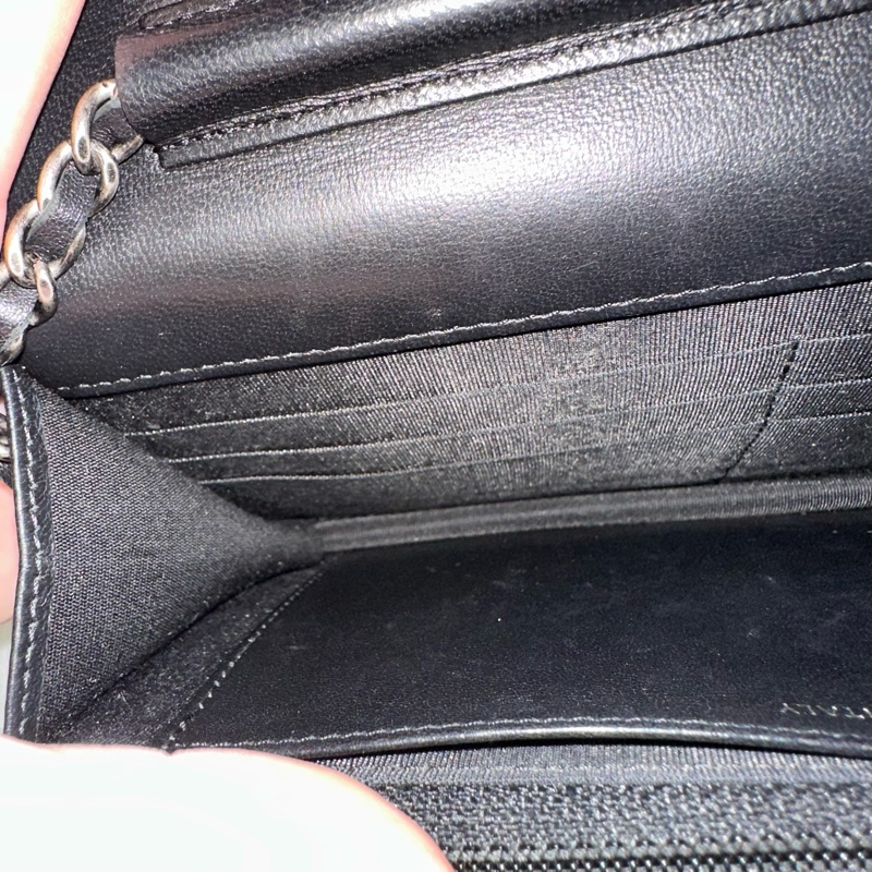 Chanel 黑皮銀釦格紋boy woc 斜背包-42