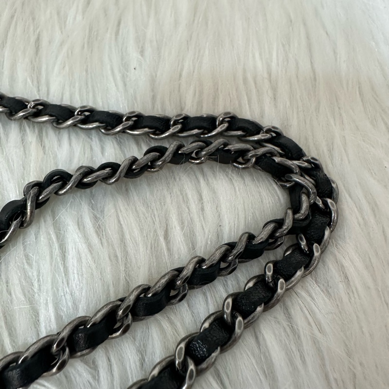 Chanel 黑皮銀釦格紋boy woc 斜背包-50