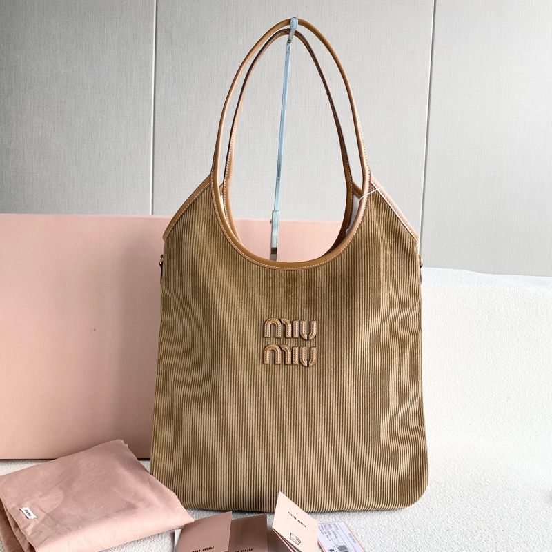 🌷全新帶保卡!Miumiu Ivy 燈芯絨托特 棕色 金扣-0