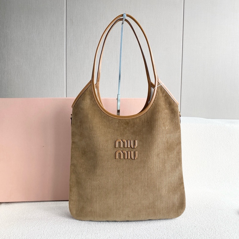 🌷全新帶保卡!Miumiu Ivy 燈芯絨托特 棕色 金扣-1