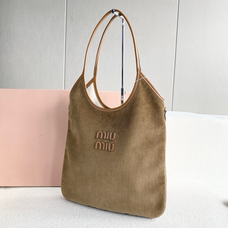 🌷全新帶保卡!Miumiu Ivy 燈芯絨托特 棕色 金扣-3