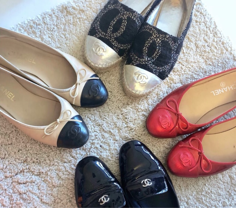 近新Chanel香奈兒大雙C logo鉛筆鞋彩色織線毛呢黑銀配刺繡草編鞋漁夫鉛筆鞋36號-1