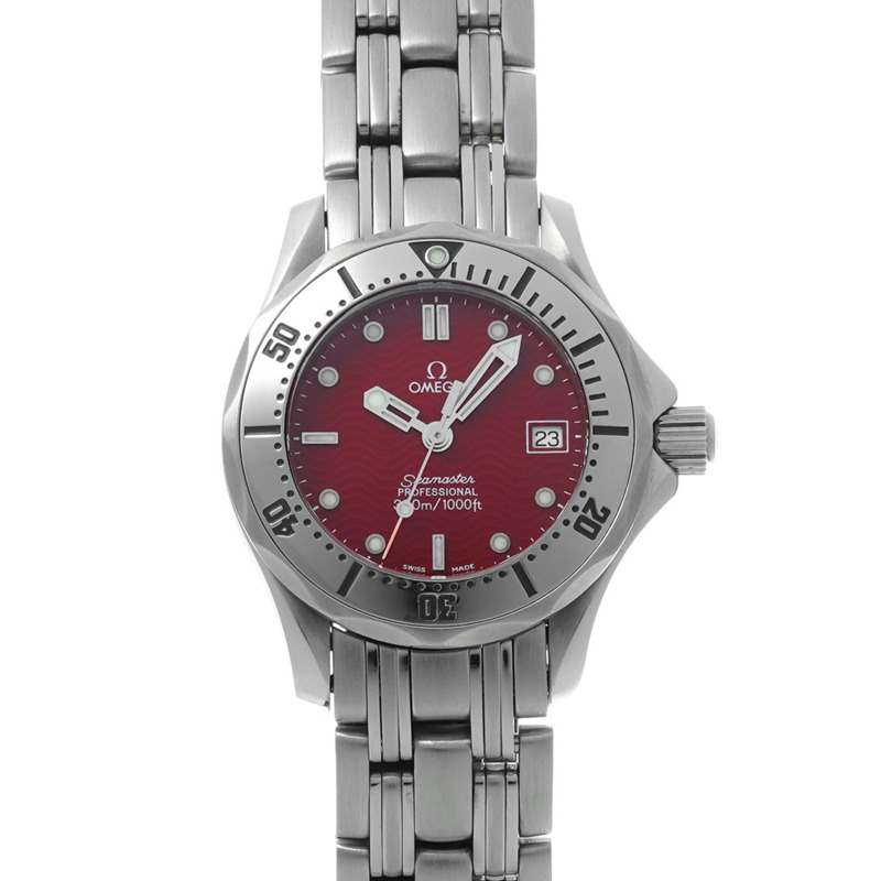 歐米茄海馬系列專業300公尺潛水錶 2582.61 紅色女士石英錶（二手）- Ginzo-1